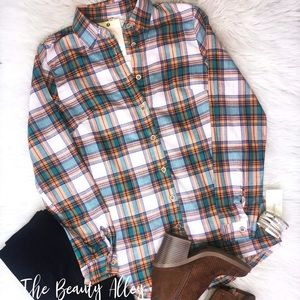 Plaid Button Up Top with Gold Sequins